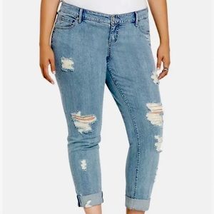 Torrid Boyfriend Jeans Distressed Cropped Raw Hem